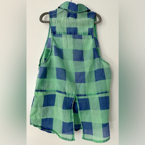 American Eagle Women Plaid Sleeveless Collared Button Down Green Blue Size S - Picture 2 of 8